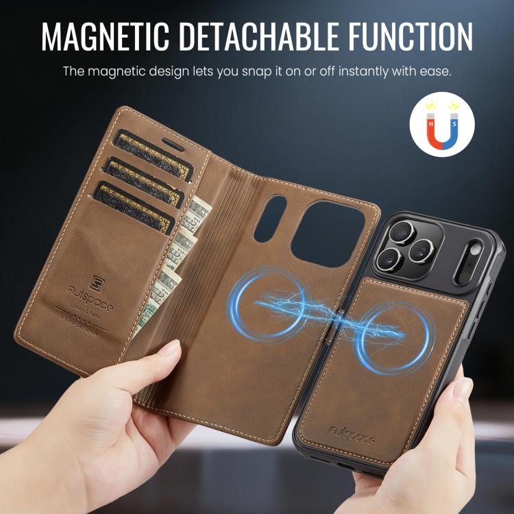 For iPhone 17 Pro AutSpace A05 2 in 1 Retro Calf Texture MagSafe Magnetic Phone Case