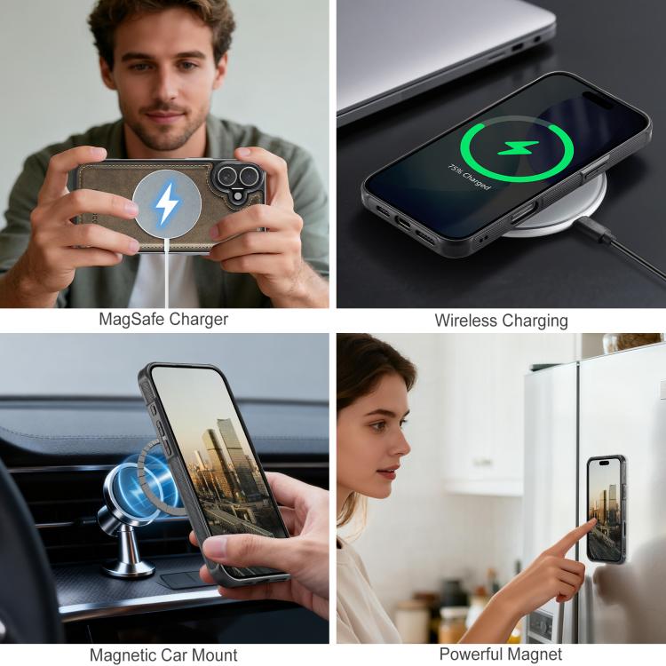 For iPhone 17 AutSpace A05 2 in 1 Retro Calf Texture MagSafe Magnetic Phone Case