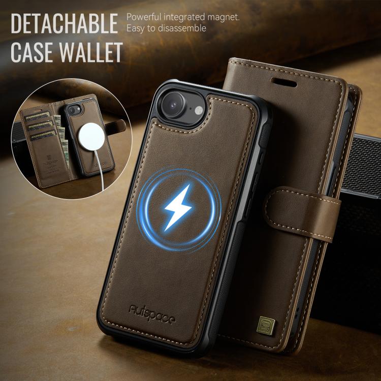 For iPhone 17e / 16e AutSpace A05 2 in 1 Retro Calf Texture MagSafe Magnetic Phone Case
