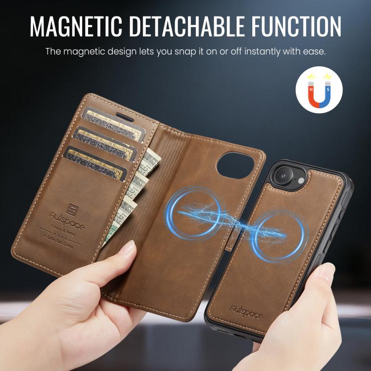 For iPhone 17e / 16e AutSpace A05 2 in 1 Retro Calf Texture MagSafe Magnetic Phone Case