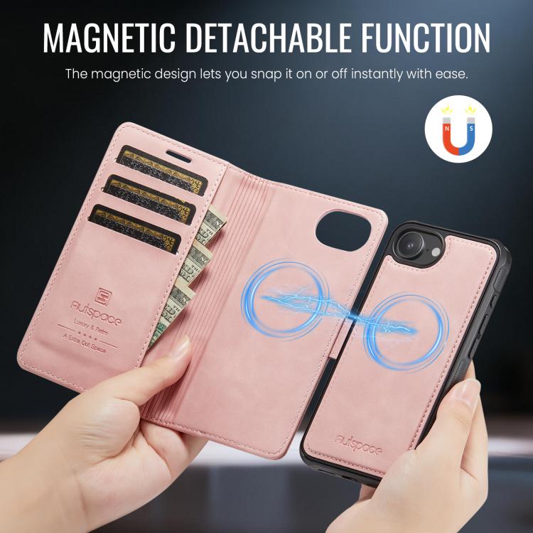 For iPhone 17e / 16e AutSpace A05 2 in 1 Retro Calf Texture MagSafe Magnetic Phone Case