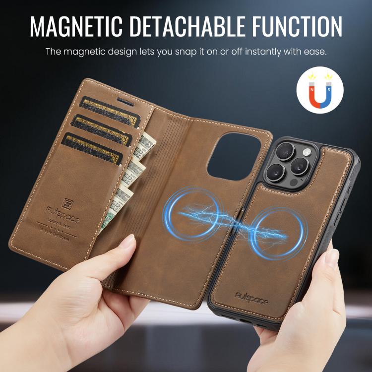 For iPhone 16 Pro Max AutSpace A05 2 in 1 Retro Calf Texture MagSafe Magnetic Phone Case