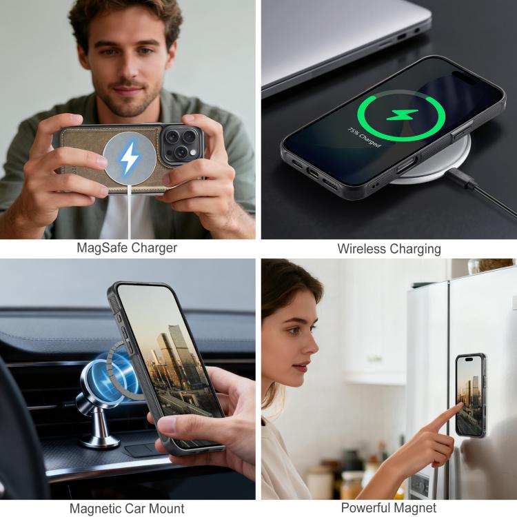 For iPhone 16 Pro Max AutSpace A05 2 in 1 Retro Calf Texture MagSafe Magnetic Phone Case