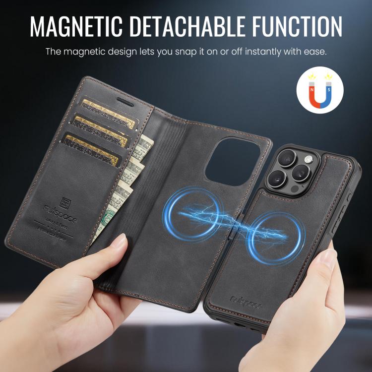 For iPhone 16 Pro AutSpace A05 2 in 1 Retro Calf Texture MagSafe Magnetic Phone Case