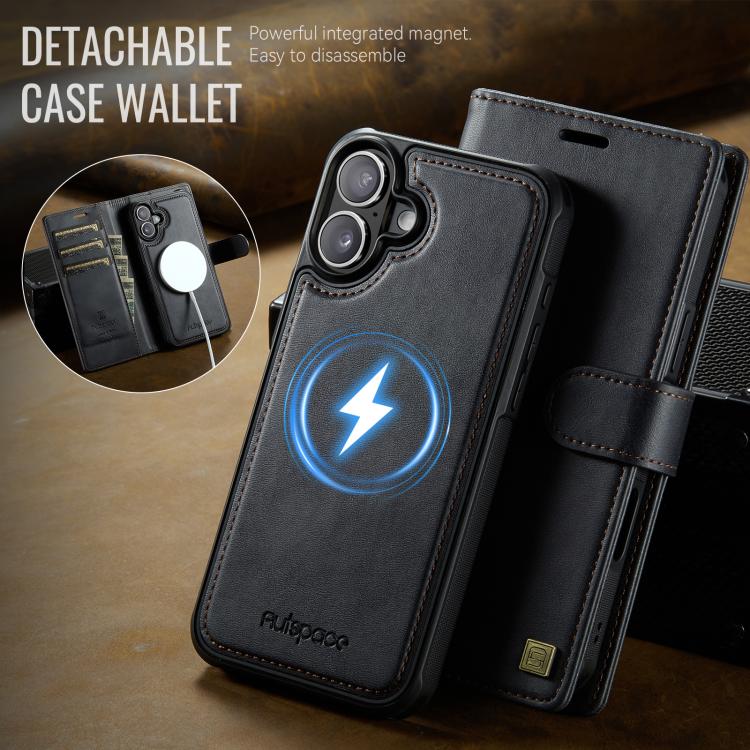 For iPhone 16 Plus AutSpace A05 2 in 1 Retro Calf Texture MagSafe Magnetic Phone Case