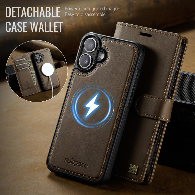 For iPhone 16 Plus AutSpace A05 2 in 1 Retro Calf Texture MagSafe Magnetic Phone Case