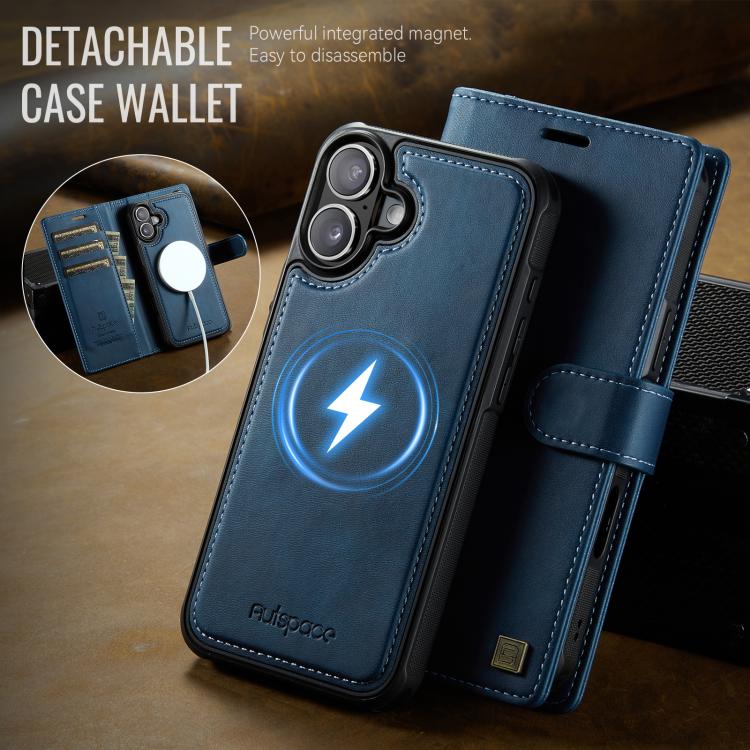 For iPhone 16 Plus AutSpace A05 2 in 1 Retro Calf Texture MagSafe Magnetic Phone Case