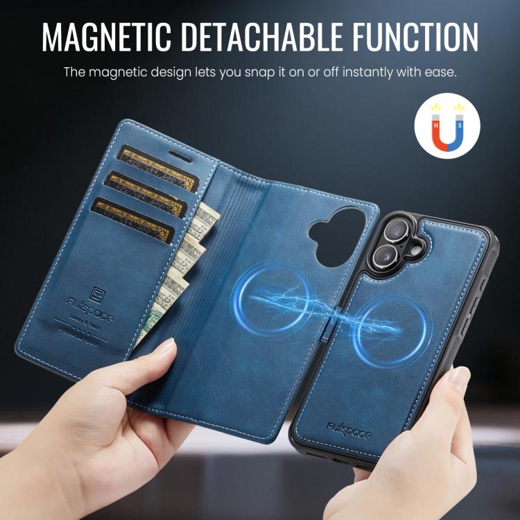 For iPhone 16 Plus AutSpace A05 2 in 1 Retro Calf Texture MagSafe Magnetic Phone Case