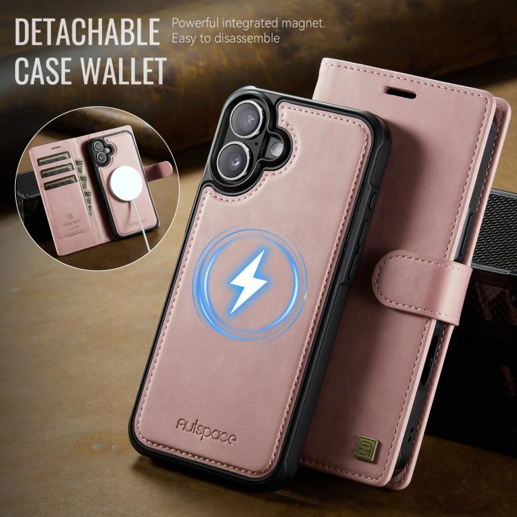 For iPhone 16 Plus AutSpace A05 2 in 1 Retro Calf Texture MagSafe Magnetic Phone Case