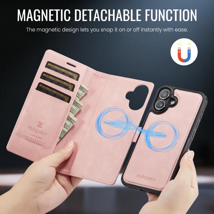 For iPhone 16 Plus AutSpace A05 2 in 1 Retro Calf Texture MagSafe Magnetic Phone Case