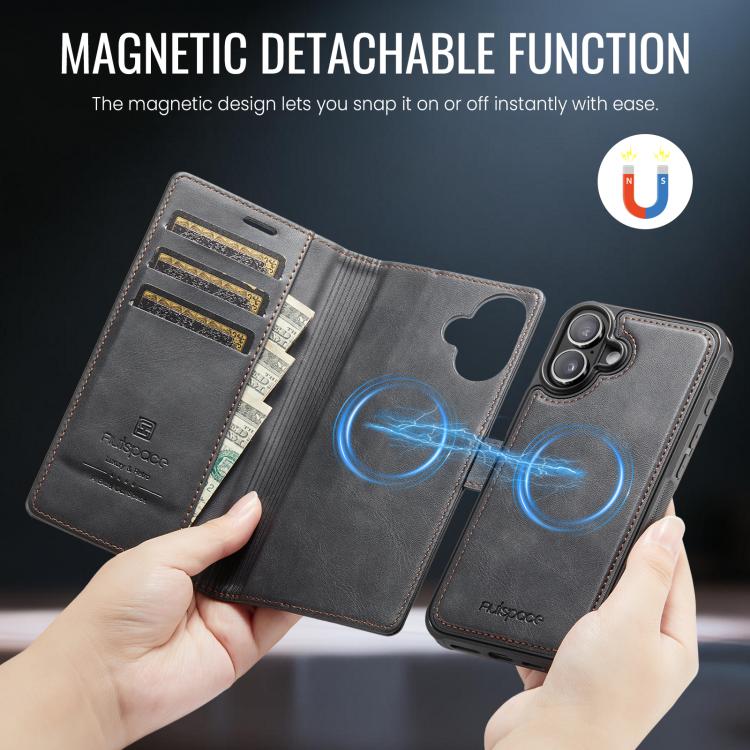 For iPhone 16 AutSpace A05 2 in 1 Retro Calf Texture MagSafe Magnetic Phone Case