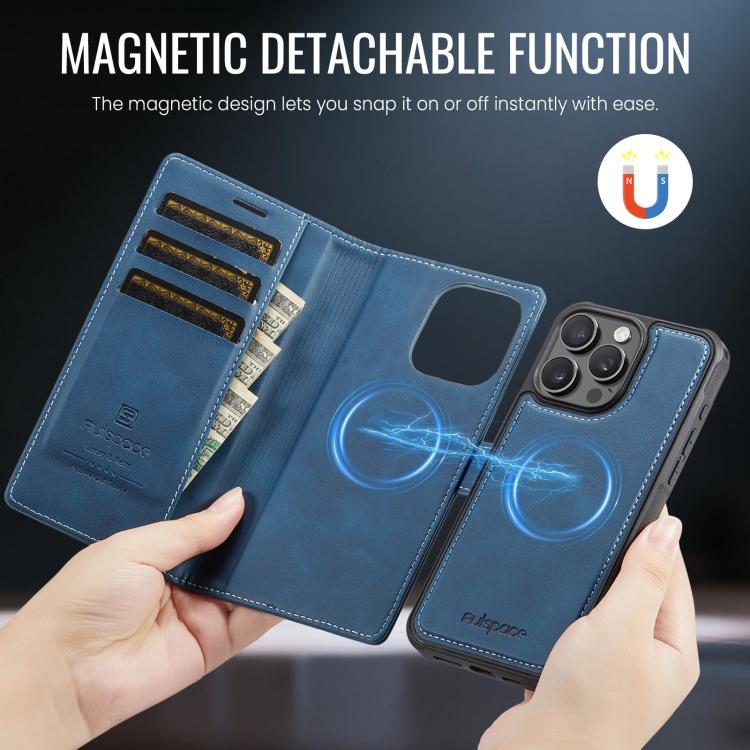 For iPhone 15 Pro Max AutSpace A05 2 in 1 Retro Calf Texture MagSafe Magnetic Phone Case