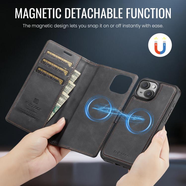 For iPhone 15 Plus AutSpace A05 2 in 1 Retro Calf Texture MagSafe Magnetic Phone Case