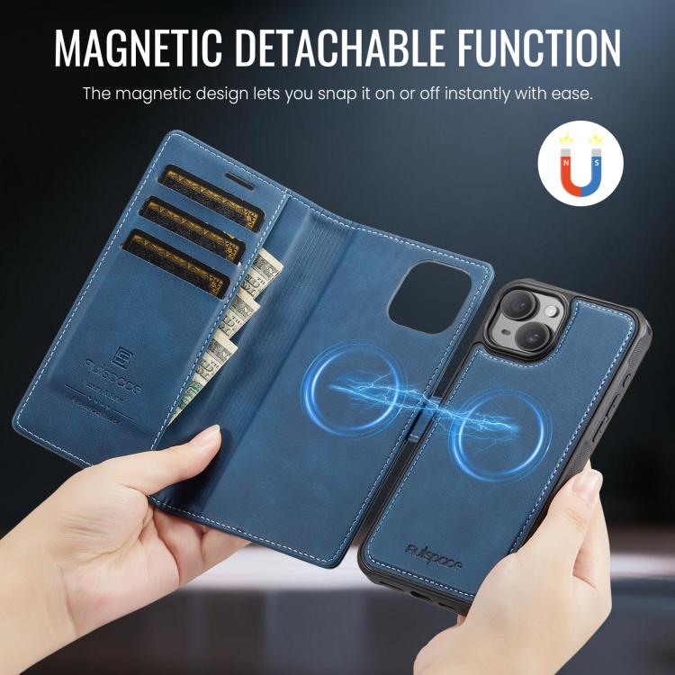 For iPhone 15 Plus AutSpace A05 2 in 1 Retro Calf Texture MagSafe Magnetic Phone Case