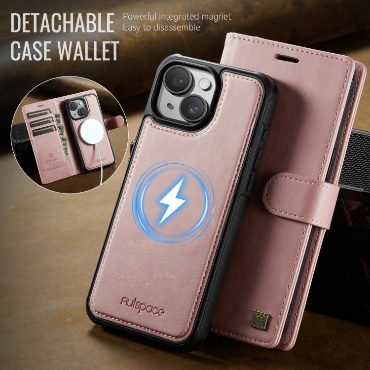 For iPhone 15 Plus AutSpace A05 2 in 1 Retro Calf Texture MagSafe Magnetic Phone Case