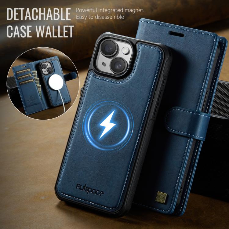 For iPhone 15 AutSpace A05 2 in 1 Retro Calf Texture MagSafe Magnetic Phone Case