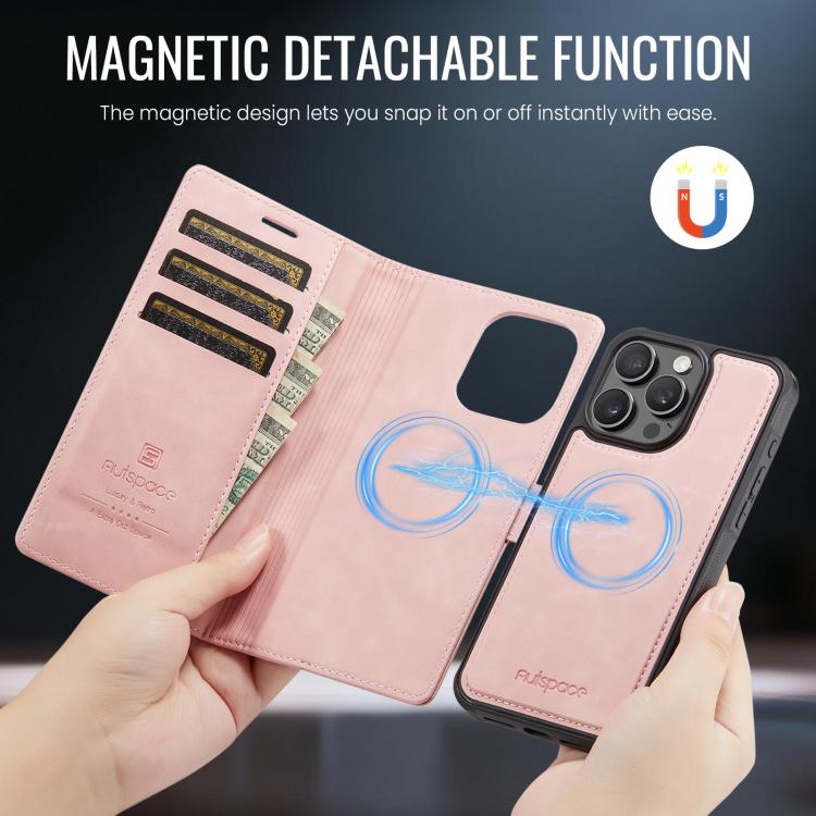 For iPhone 13 Pro Max AutSpace A05 2 in 1 Retro Calf Texture MagSafe Magnetic Phone Case