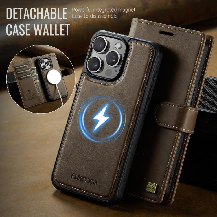 For iPhone 12 / 12 Pro AutSpace A05 2 in 1 Retro Calf Texture MagSafe Magnetic Phone Case