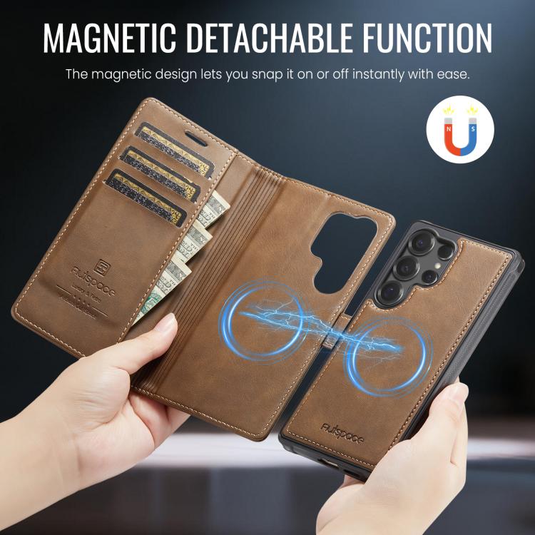 For Samsung Galaxy S25 Ultra 5G AutSpace A05 2 in 1 Retro Calf Texture MagSafe Magnetic Phone Case