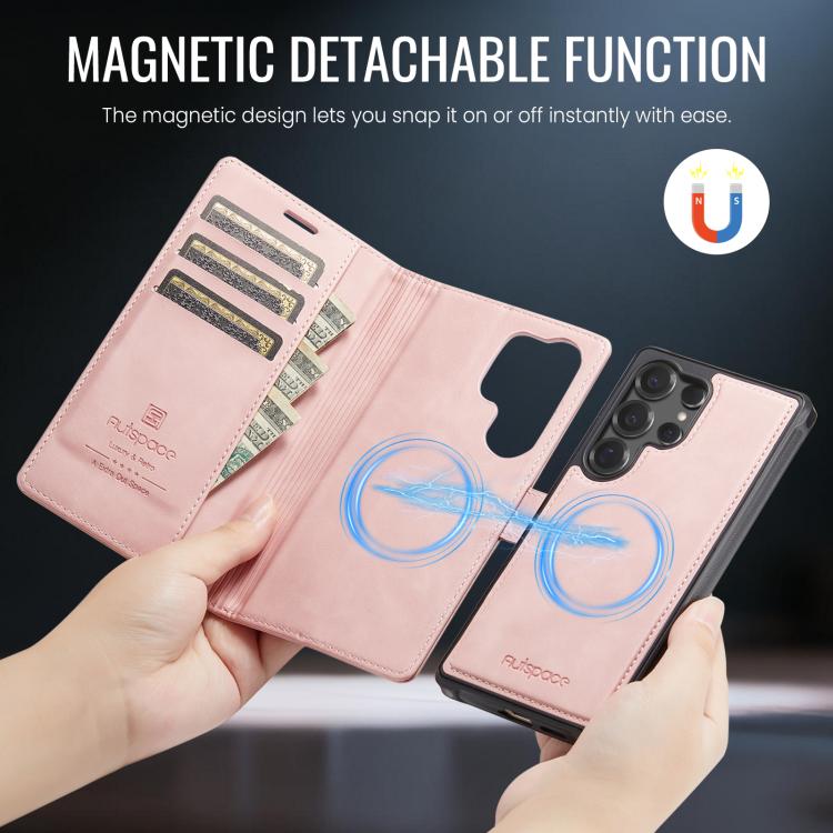 For Samsung Galaxy S25 Ultra 5G AutSpace A05 2 in 1 Retro Calf Texture MagSafe Magnetic Phone Case