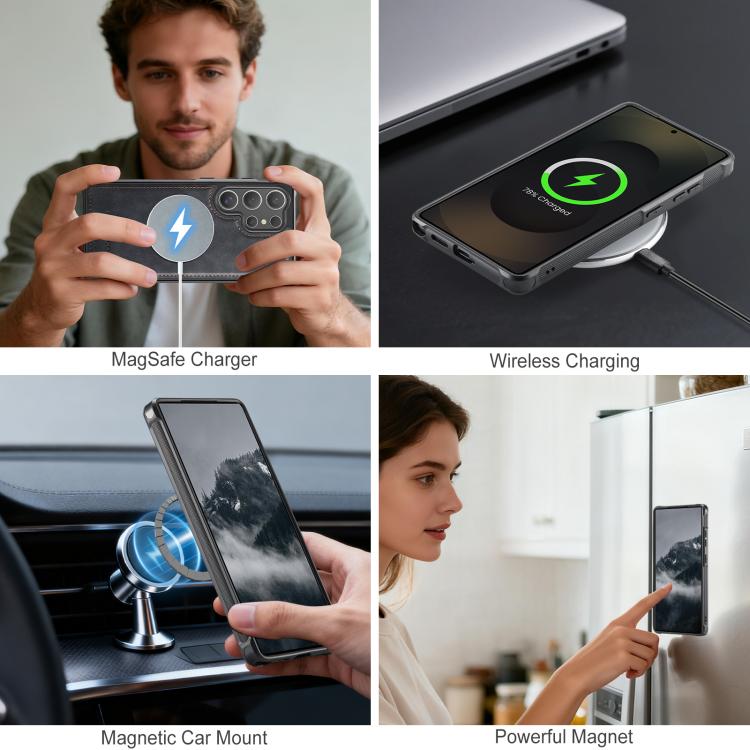 For Samsung Galaxy S24 Ultra 5G AutSpace A05 2 in 1 Retro Calf Texture MagSafe Magnetic Phone Case