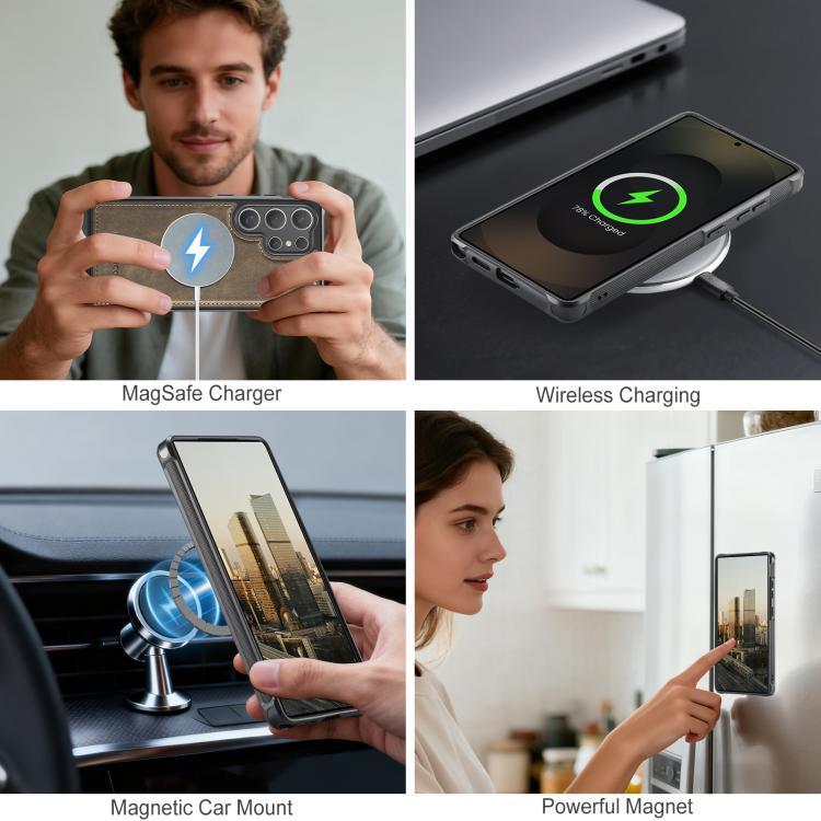 For Samsung Galaxy S24 Ultra 5G AutSpace A05 2 in 1 Retro Calf Texture MagSafe Magnetic Phone Case