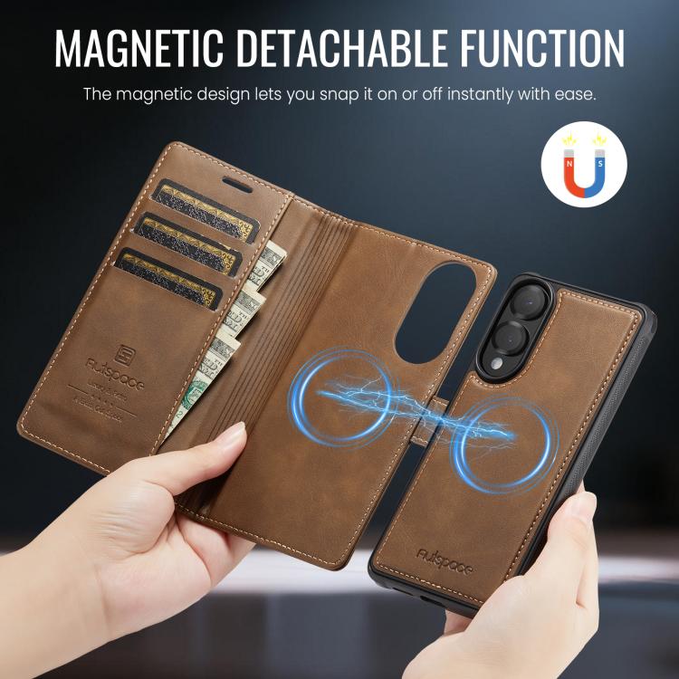 For Samsung Galaxy S25 Edge 5G AutSpace A05 2 in 1 Retro Calf Texture MagSafe Magnetic Phone Case