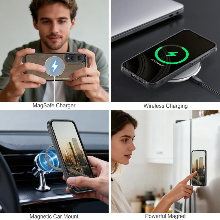 For Samsung Galaxy S25 Edge 5G AutSpace A05 2 in 1 Retro Calf Texture MagSafe Magnetic Phone Case