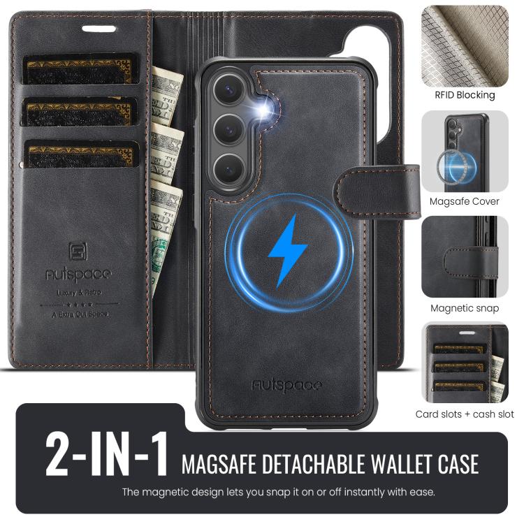 For Samsung Galaxy S26 5G AutSpace A05 2 in 1 Retro Calf Texture MagSafe Magnetic Phone Case