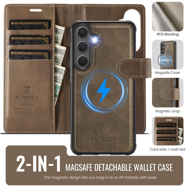 For Samsung Galaxy S26 5G AutSpace A05 2 in 1 Retro Calf Texture MagSafe Magnetic Phone Case