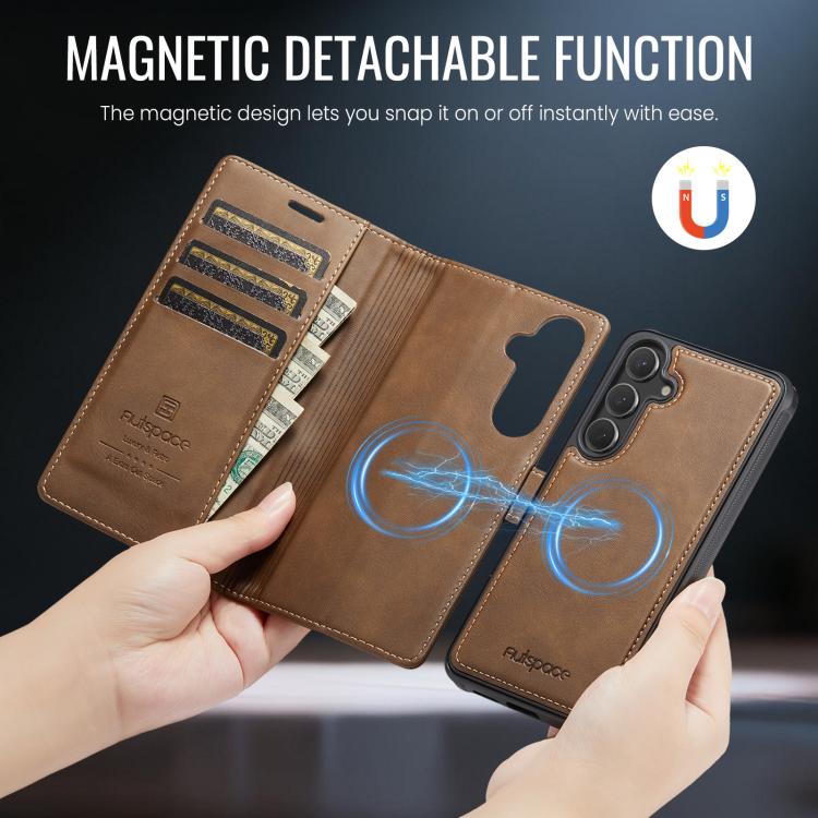 For Samsung Galaxy S24 FE 5G AutSpace A05 2 in 1 Retro Calf Texture MagSafe Magnetic Phone Case