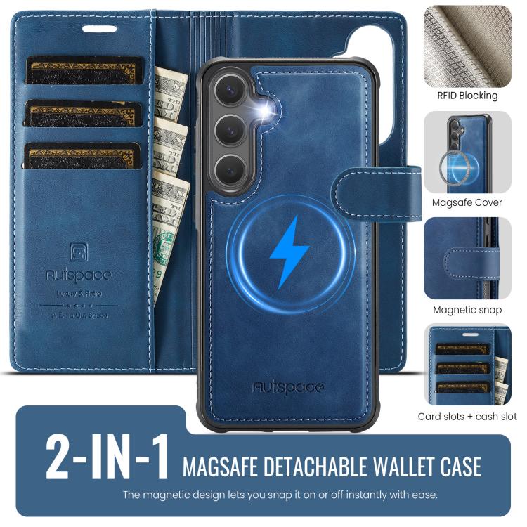 For Samsung Galaxy S24 FE 5G AutSpace A05 2 in 1 Retro Calf Texture MagSafe Magnetic Phone Case