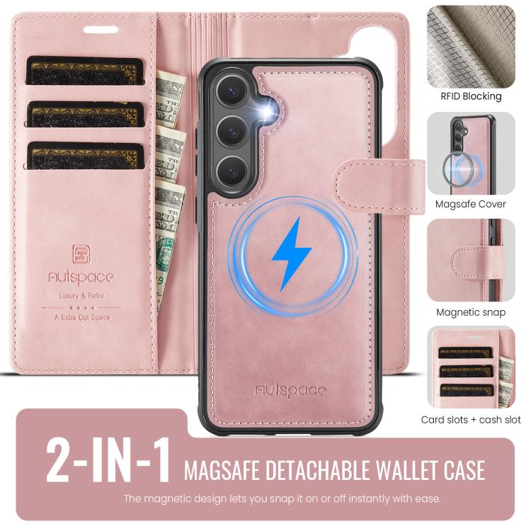For Samsung Galaxy S24 FE 5G AutSpace A05 2 in 1 Retro Calf Texture MagSafe Magnetic Phone Case