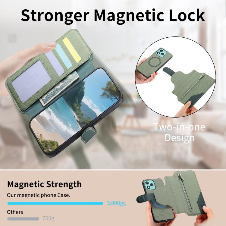 For Honor 400 Lite Global Twill Fabric MagSafe RFID Anti-theft Zipper Wallet Leather Phone Case