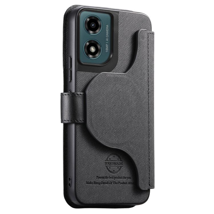 For Motorola Moto E14 / G04 / G24 Twill Fabric MagSafe RFID Anti-theft Zipper Wallet Leather Phone Case