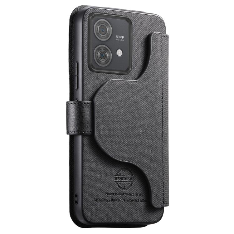 For Motorola Edge 40 Neo Twill Fabric MagSafe RFID Anti-theft Zipper Wallet Leather Phone Case