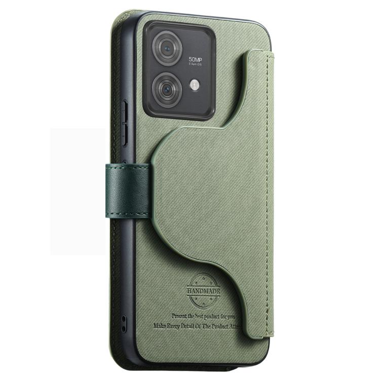 For Motorola Edge 40 Neo Twill Fabric MagSafe RFID Anti-theft Zipper Wallet Leather Phone Case
