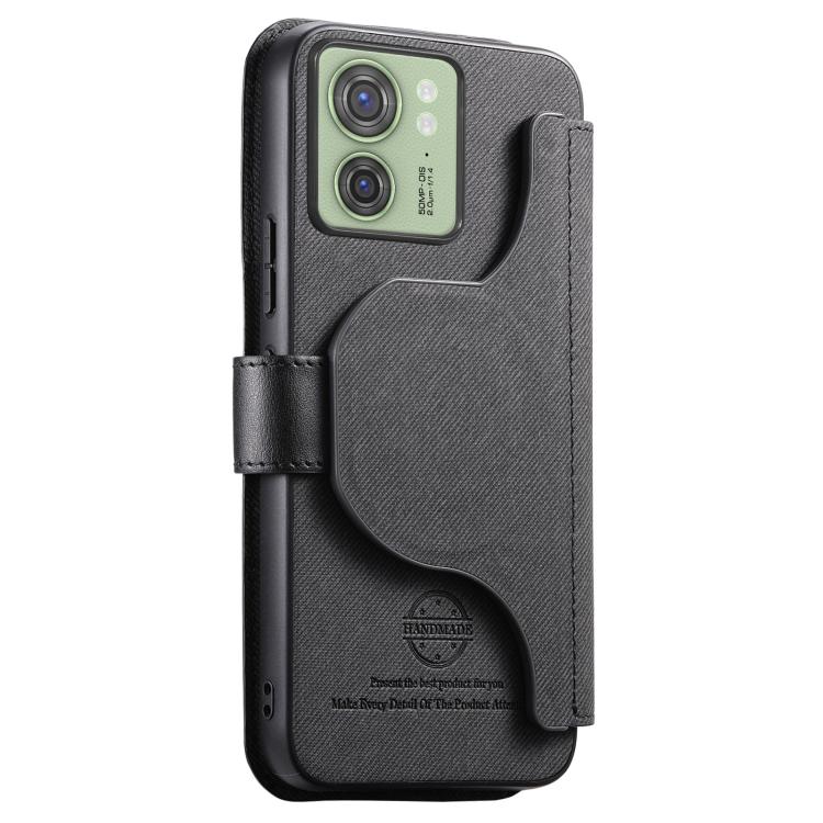 For Motorola Edge 40 Twill Fabric MagSafe RFID Anti-theft Zipper Wallet Leather Phone Case