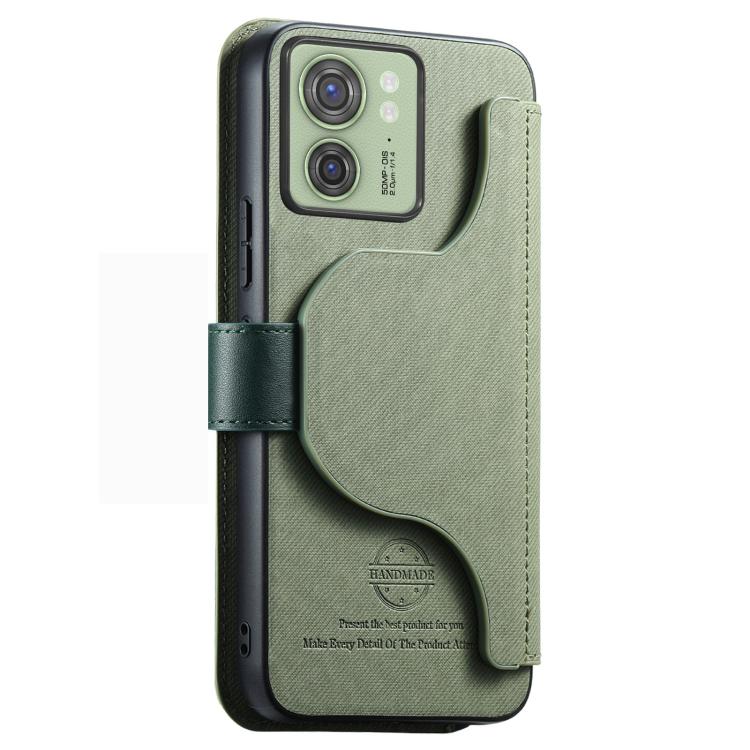 For Motorola Edge 40 Twill Fabric MagSafe RFID Anti-theft Zipper Wallet Leather Phone Case