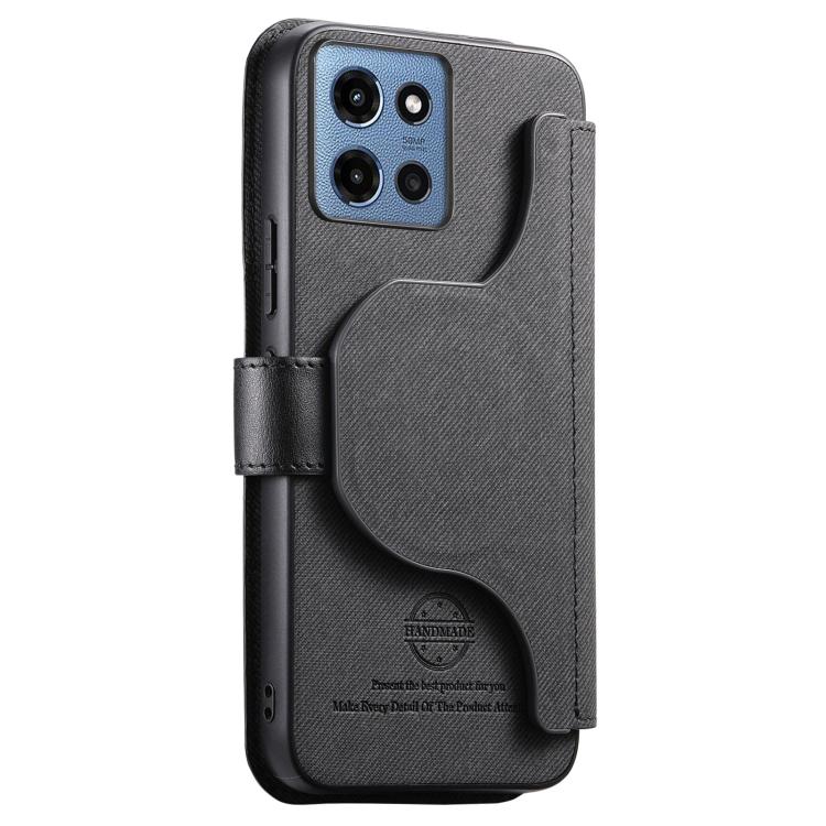 For Motorola Moto G 2025 5G Twill Fabric MagSafe RFID Anti-theft Zipper Wallet Leather Phone Case