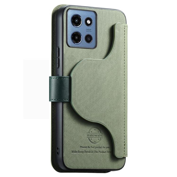 For Motorola Moto G 2025 5G Twill Fabric MagSafe RFID Anti-theft Zipper Wallet Leather Phone Case