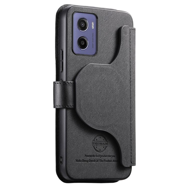For Motorola Moto G05 5G / E15 5G Twill Fabric MagSafe RFID Anti-theft Zipper Wallet Leather Phone Case