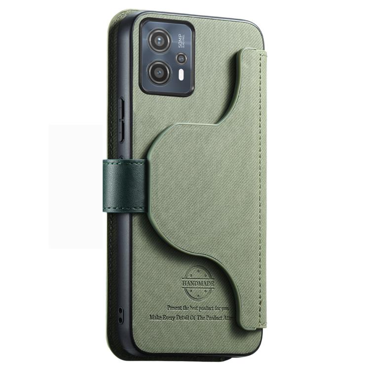 For Motorola Moto G13 4G Twill Fabric MagSafe RFID Anti-theft Zipper Wallet Leather Phone Case