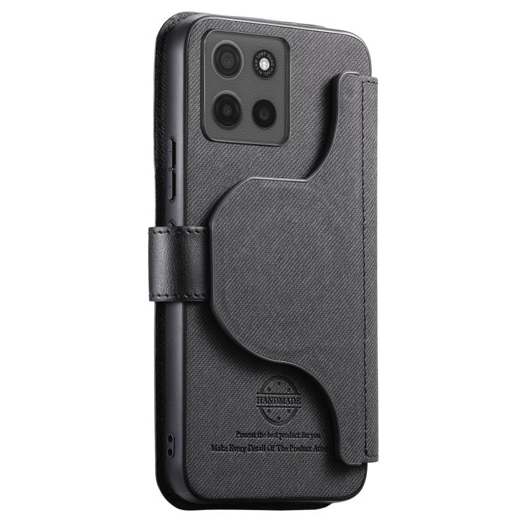 For Motorola Moto G15 / G15 Power Twill Fabric MagSafe RFID Anti-theft Zipper Wallet Leather Phone Case