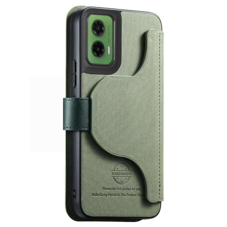 For Motorola Moto G35 Twill Fabric MagSafe RFID Anti-theft Zipper Wallet Leather Phone Case