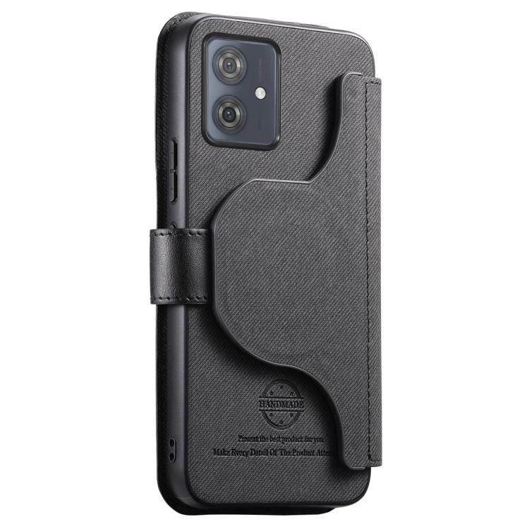 For Motorola Moto G54 Twill Fabric MagSafe RFID Anti-theft Zipper Wallet Leather Phone Case