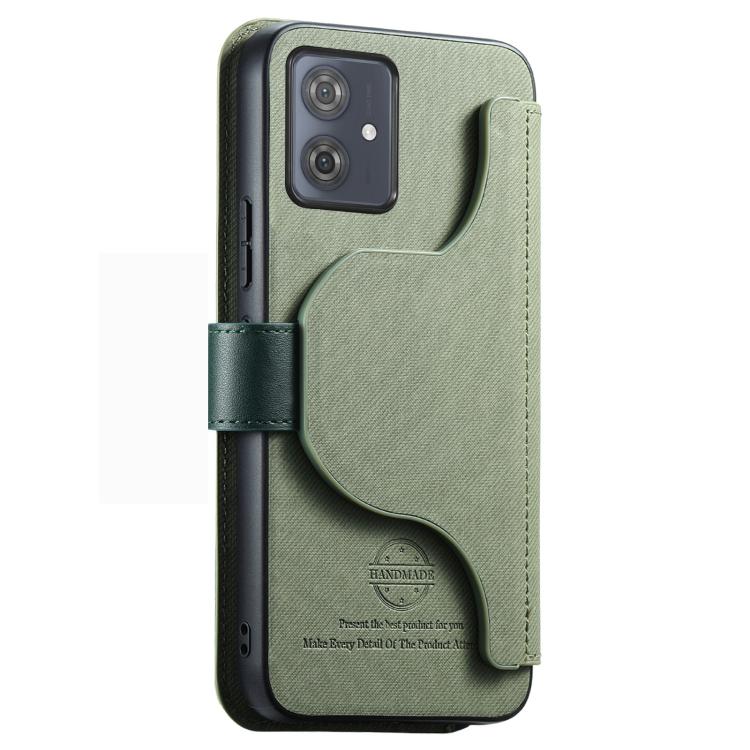For Motorola Moto G54 Twill Fabric MagSafe RFID Anti-theft Zipper Wallet Leather Phone Case