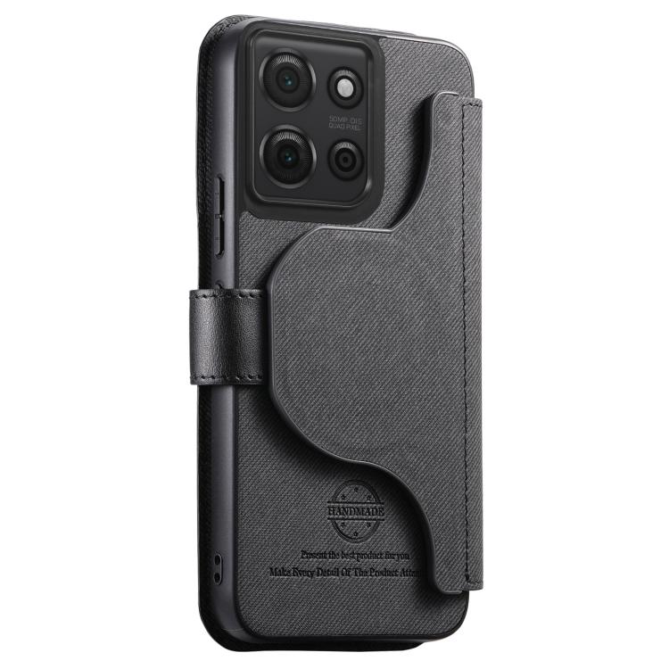 For Motorola Moto G75 5G Twill Fabric MagSafe RFID Anti-theft Zipper Wallet Leather Phone Case