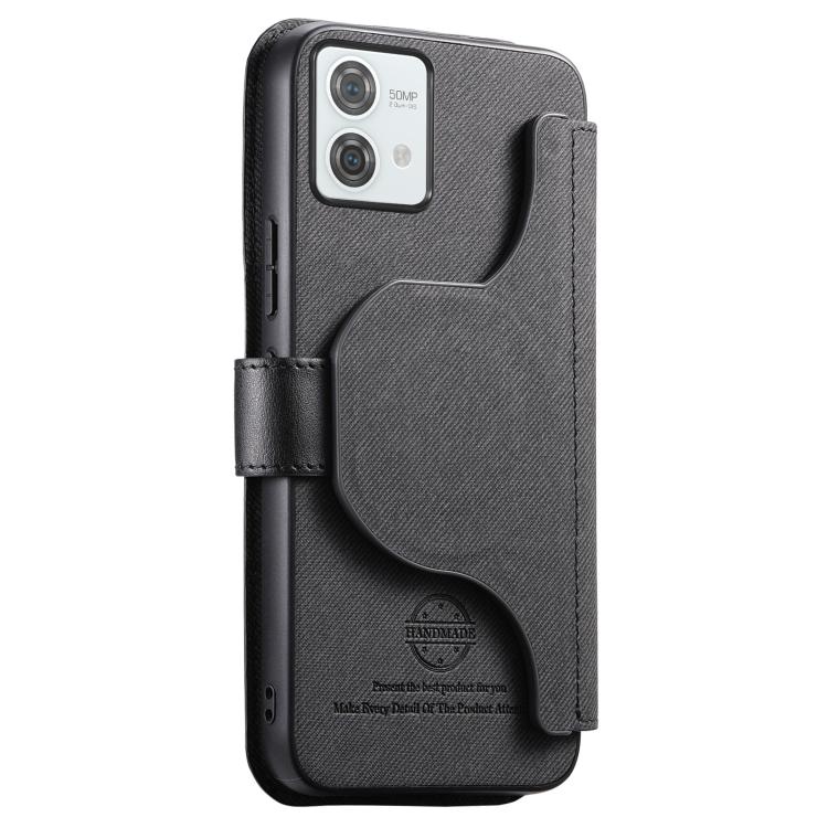 For Motorola Moto G84 Twill Fabric MagSafe RFID Anti-theft Zipper Wallet Leather Phone Case
