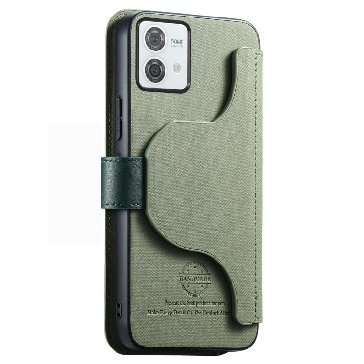 For Motorola Moto G84 Twill Fabric MagSafe RFID Anti-theft Zipper Wallet Leather Phone Case